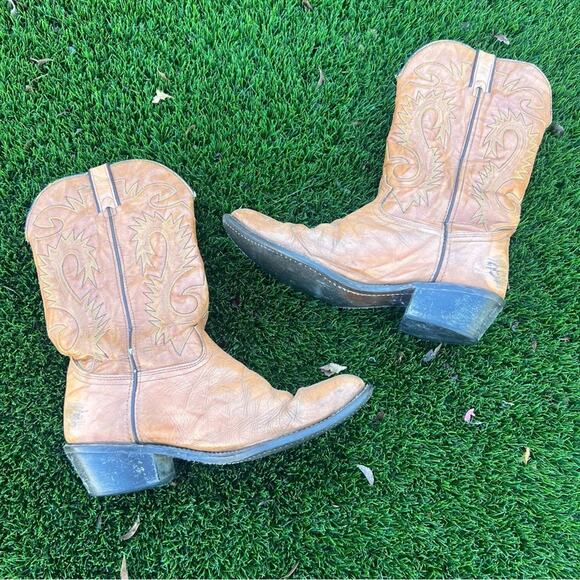 Vtg 90’s Durango Boots Men’s Size 11 EE Western Cowboy Embroidered Stitch Tan - Picture 2 of 11